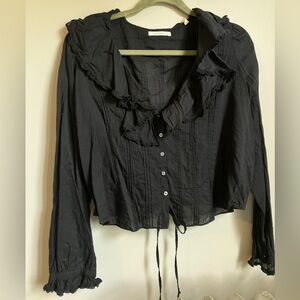 Doen Lucille Black Ruffled Collar Blouse